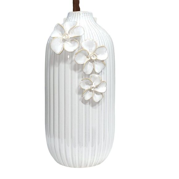 Flora Bunda Handcrafted By Artisans Ceramic Vase With Floral Appliqued 9.5" Tall - Picture 3 of 13